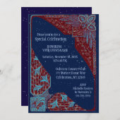 Alle Ziele | Art Deco Blue and Red Einladung (Vorne/Hinten)