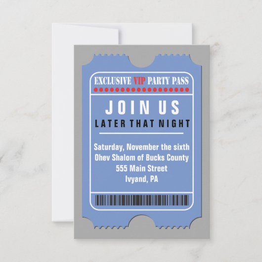 ALLE ZUGANG VIP PASS Bar Bat Mitzvah Party Card Einladung (Vorderseite)