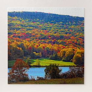 Allegano Staat Park NY Lake im Herbst Abstrakt Puzzle