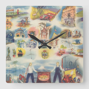 Allegorical map of Mexico City and Environs Quadratische Wanduhr