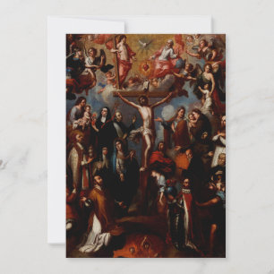 Allegorie der Kreuzigung mit Jesuiten-Heiligen Feiertagskarte