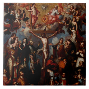 Allegorie der Kreuzigung mit Jesuiten-Heiligen Fliese