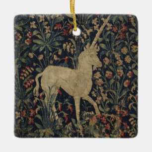 Allegorische "Millefleurs" Tapisserie mit Tieren Keramikornament