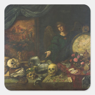 Allegory of Vanity, 1650-60 (Öl auf Leinwand) Quadratischer Aufkleber