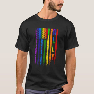 Allein LGBT LGBTQ Rainbow Pride American Flag 4. T-Shirt