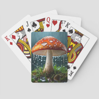 Allein Pilz in einem heftigen Regen Spielkarten