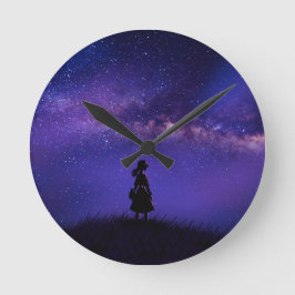 Allein und Sternennacht Runde Wanduhr