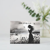 Alleine Frau mit Gedanken an Liebe Postkarte (Stehend Vorderseite)