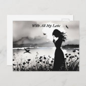 Alleine Frau mit Gedanken an Liebe Postkarte (Vorne/Hinten)