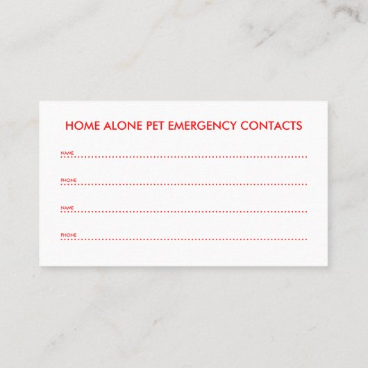 alleinhaustier des Zuhause Visitenkarte (Rückseite)