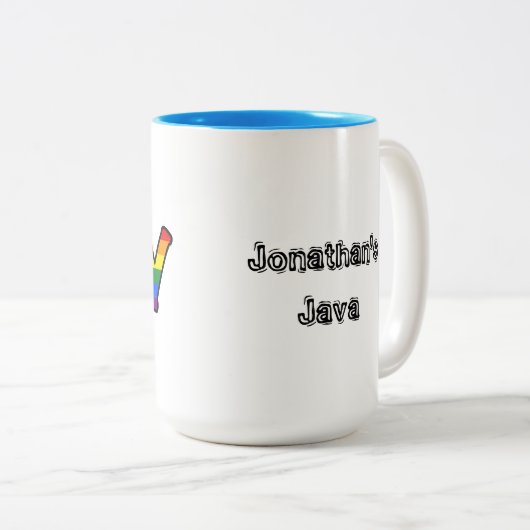 Alleinstehende Tasse: Lebhafte Farben und Kaffeekr Zweifarbige Tasse (VorderseiteRechts)