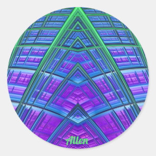 ALLEN ~ Cool! Green Lila Blue Geometric ~ Runder Aufkleber