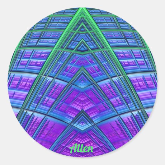 ALLEN ~ Cool! Green Lila Blue Geometric ~ Runder Aufkleber (Vorderseite)