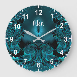 ALLEN ~ WOW! Fraktal Muster Grün und Schwarz ~ Große Wanduhr