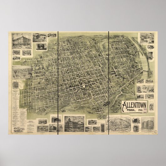 Allentown Pennsylvania 1901 Antike Panoramabalkart Poster (Vorne)