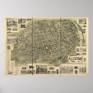 Allentown Pennsylvania 1901 antike panoramische Poster
