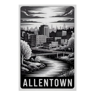 Allentown Pennsylvania Skyline Schwarz Weiß Holzsc Poster
