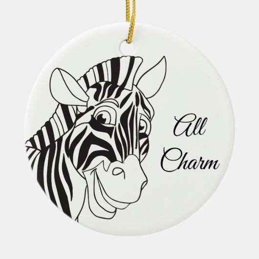 "Aller Charme!" Reizender Zebra-schwarzes u. Keramik Ornament (Vorne)