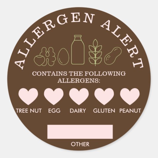Allergen Alert Brown Blush Pistachio Runder Aufkleber (Vorderseite)