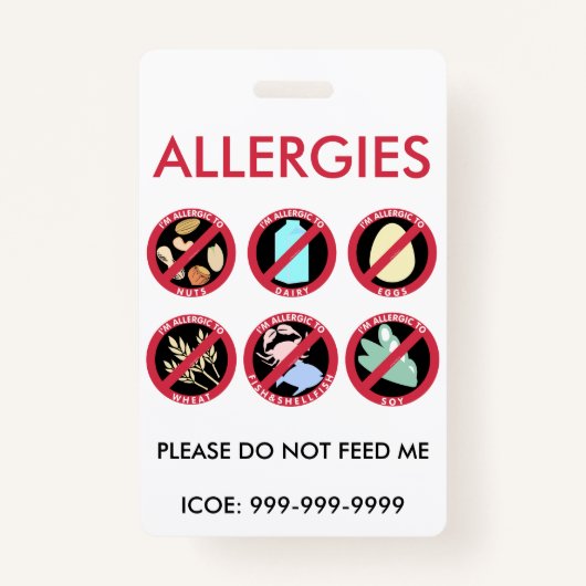 Allergen-Allergie-Symbol-Alarm der Ausweis (Vorderseite)