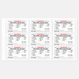 Allergen Labels with Food Name for Food Containers Etiketten