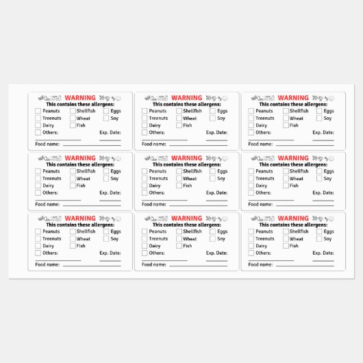 Allergen Labels with Food Name for Food Containers Etiketten (Blatt)