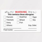 Allergen Labels with Food Name for Food Containers Etiketten (Design 1)