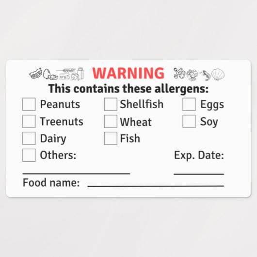 Allergen Labels with Food Name for Food Containers Etiketten (Design 1)