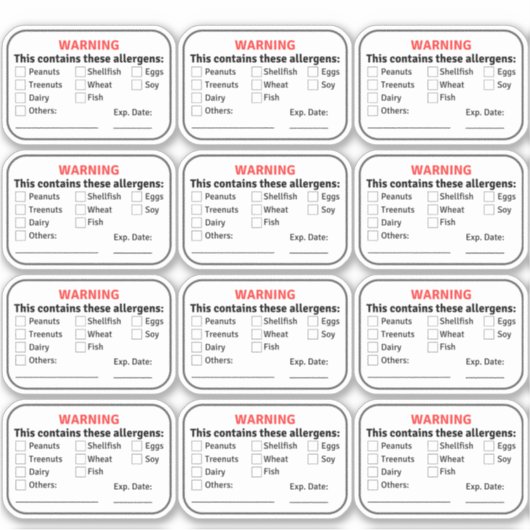 Allergen-Lebensmittelkennzeichnungen Aufkleber (Vorderseite)