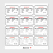 Allergen-Lebensmittelkennzeichnungen Aufkleber (Blatt)