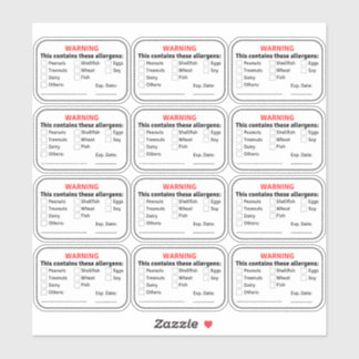 Allergen-Lebensmittelkennzeichnungen Aufkleber