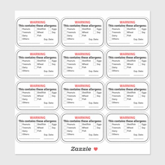 Allergen-Lebensmittelkennzeichnungen Aufkleber (Blatt)