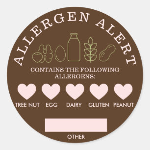 Allergen-Warnung Braun-Rosa-Pistazie Runder Aufkleber