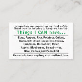 Allergenkarte Visitenkarte (Rückseite)