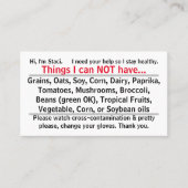 Allergenkarte Visitenkarte (Vorderseite)