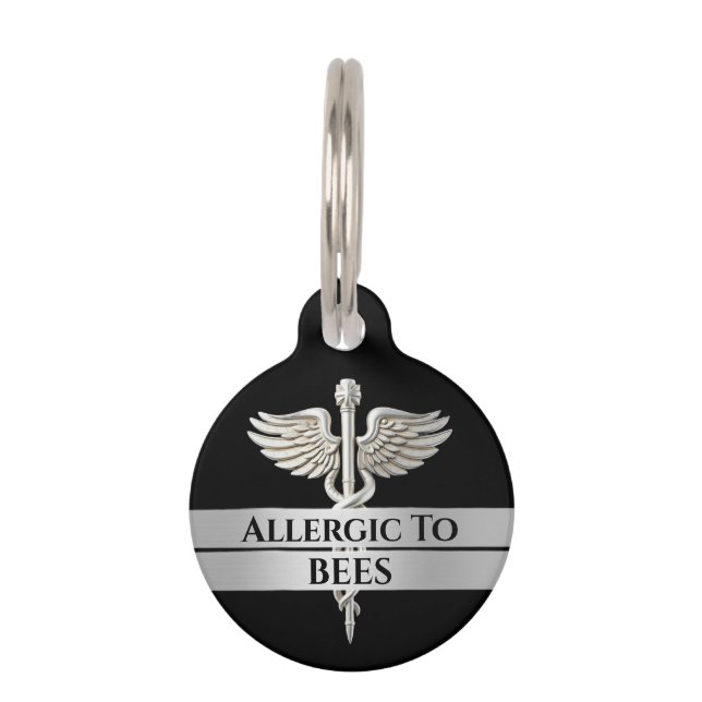 Allergie Alarm DIY allergisch gegen SILVER caduceu Haustiermarke (Vorderseite)