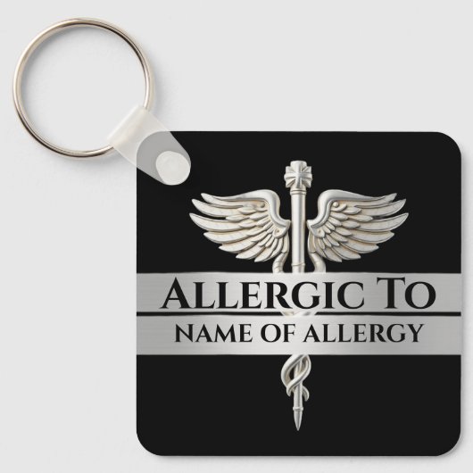 Allergie Alarm DIY allergisch gegen SILVER caduceu Schlüsselanhänger (Vorderseite)
