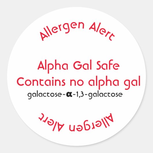 Allergie Allergenkennzeichnung, Alpha-Gal-Lebensmi Runder Aufkleber (Vorderseite)