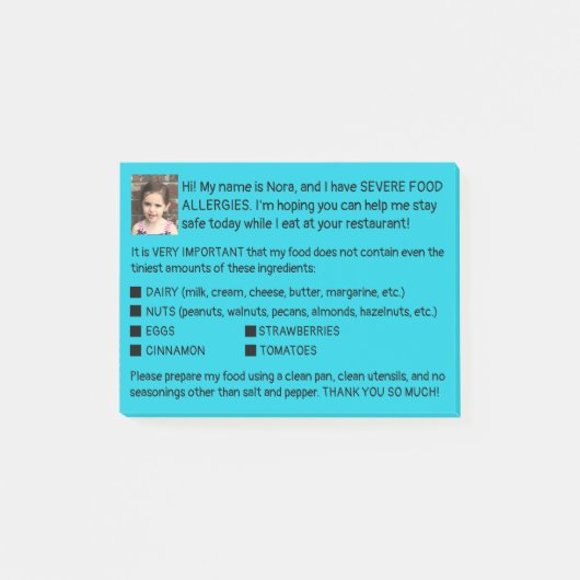 Allergie-Karten Post-it Klebezettel (Vorderseite)