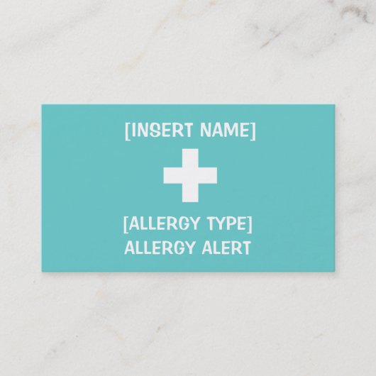 Allergie wachsame Identifikations- u. EIS-Karte Visitenkarte (Vorderseite)