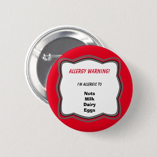 Allergie-wachsames Button-Knopf-Abzeichen Button (Vorne & Hinten)
