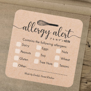 Allergie-Warnung Allergene Warnung Kraft Quirl Quadratischer Aufkleber