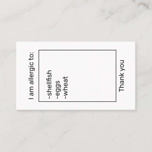 Allergiekarte Visitenkarte (Vorderseite)
