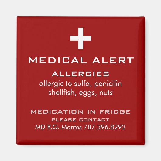 Allergien Medizinische Warnhinweise Magnet (Vorne)