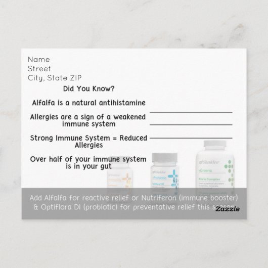 Allergien Shaklee Postcard Postkarte (Rückseite)