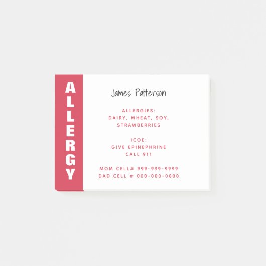 Allergische Lebensmittelwarnung Personalisierter r Post-it Klebezettel (Vorderseite)
