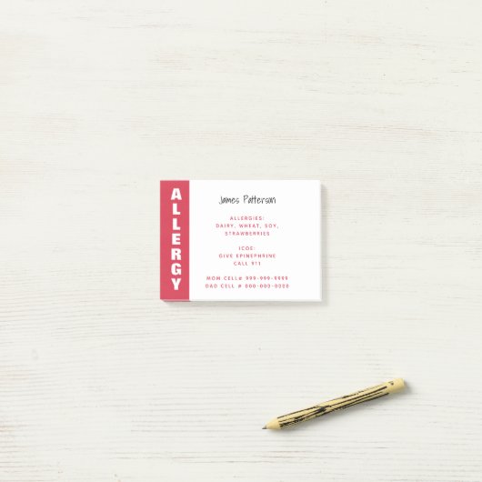 Allergische Lebensmittelwarnung Personalisierter r Post-it Klebezettel (Auf Schreibtisch)