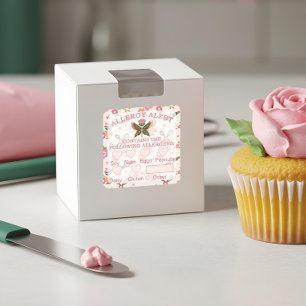 Allergische Warnbäckerei Butterfly Cupcake Quadratischer Aufkleber