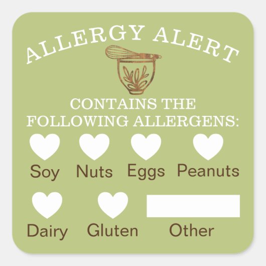 Allergische Warnbäckerei für Lebensmittelsicherhei Quadratischer Aufkleber (Vorderseite)