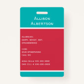 Allergische Warnkids Foto Medical Emergency Daycar Ausweis (Rückseite)